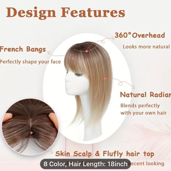 18” Ombré Hair Topper Synthetic Low Density Silky Fibers. - Picture 3 of 5